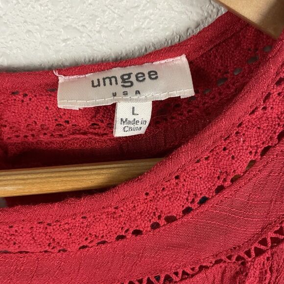 Umgee Womens L Dark Pink Floral Embroidered Peasant Blouse Boho - Picture 2 of 5